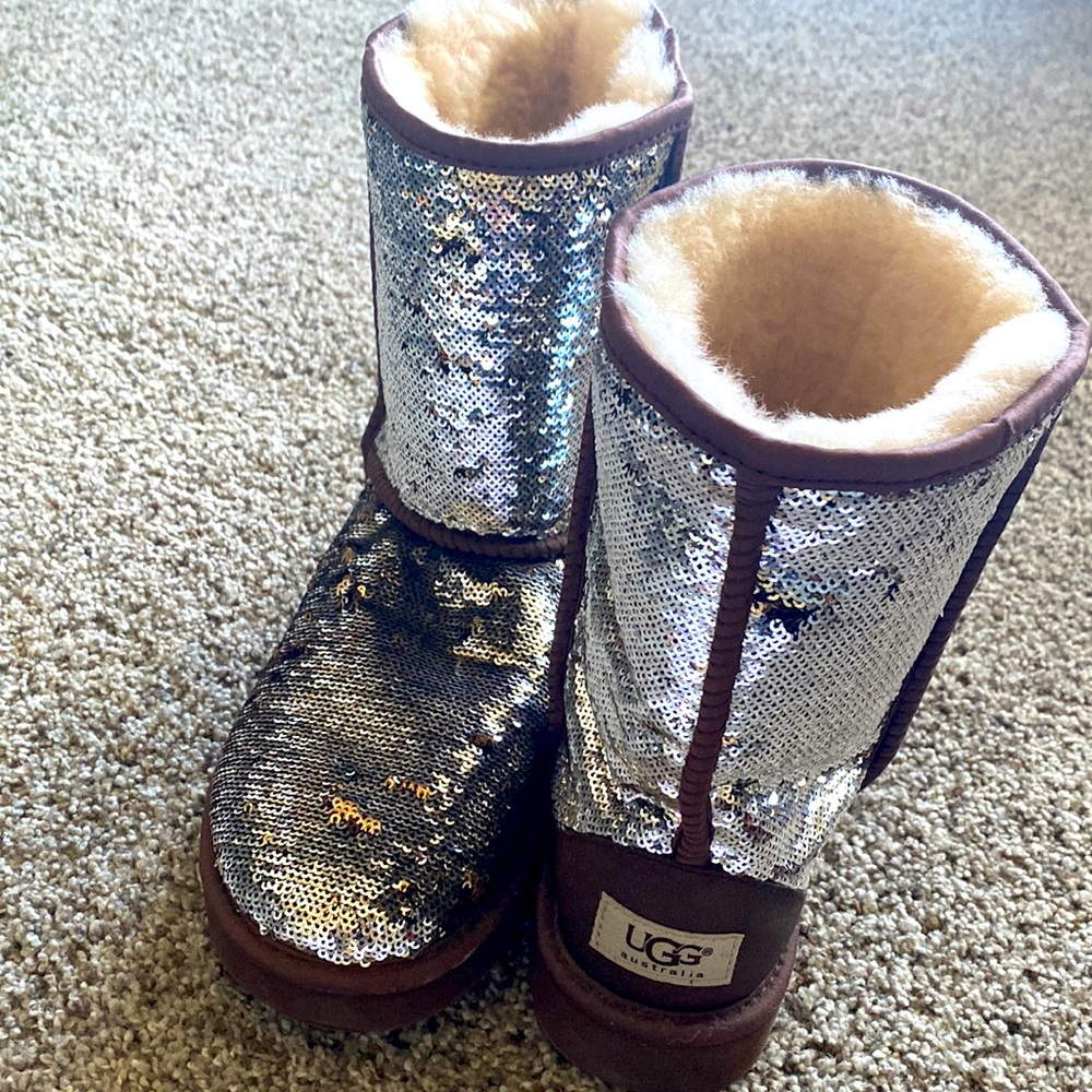 UGG Sequin & Brown Short Boots - New, Never Been Worn